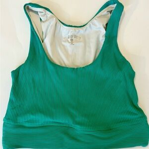 Green Ribbed Women's Sports Bra
